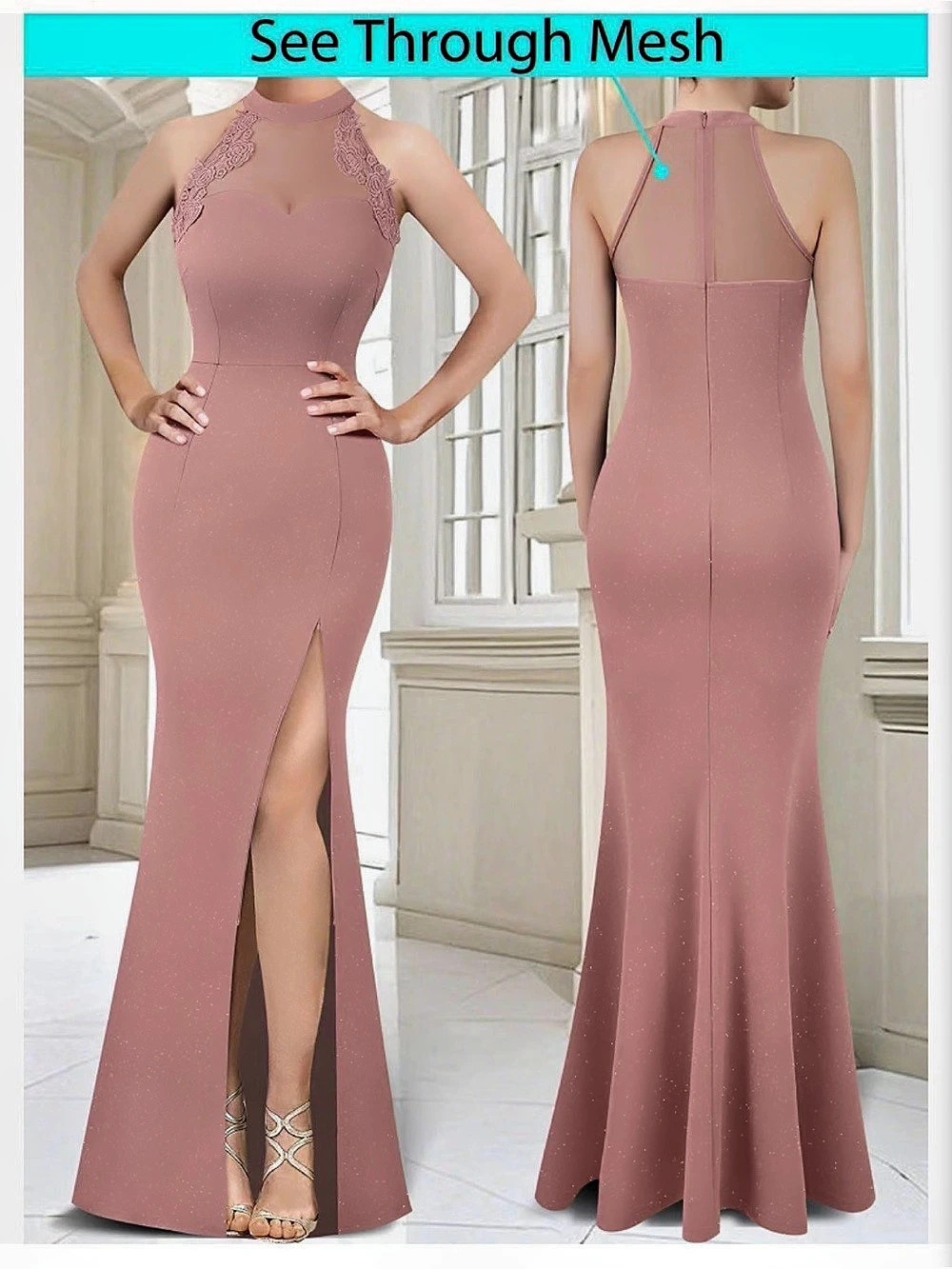 Blush Pink Halter Maxi Dress Large